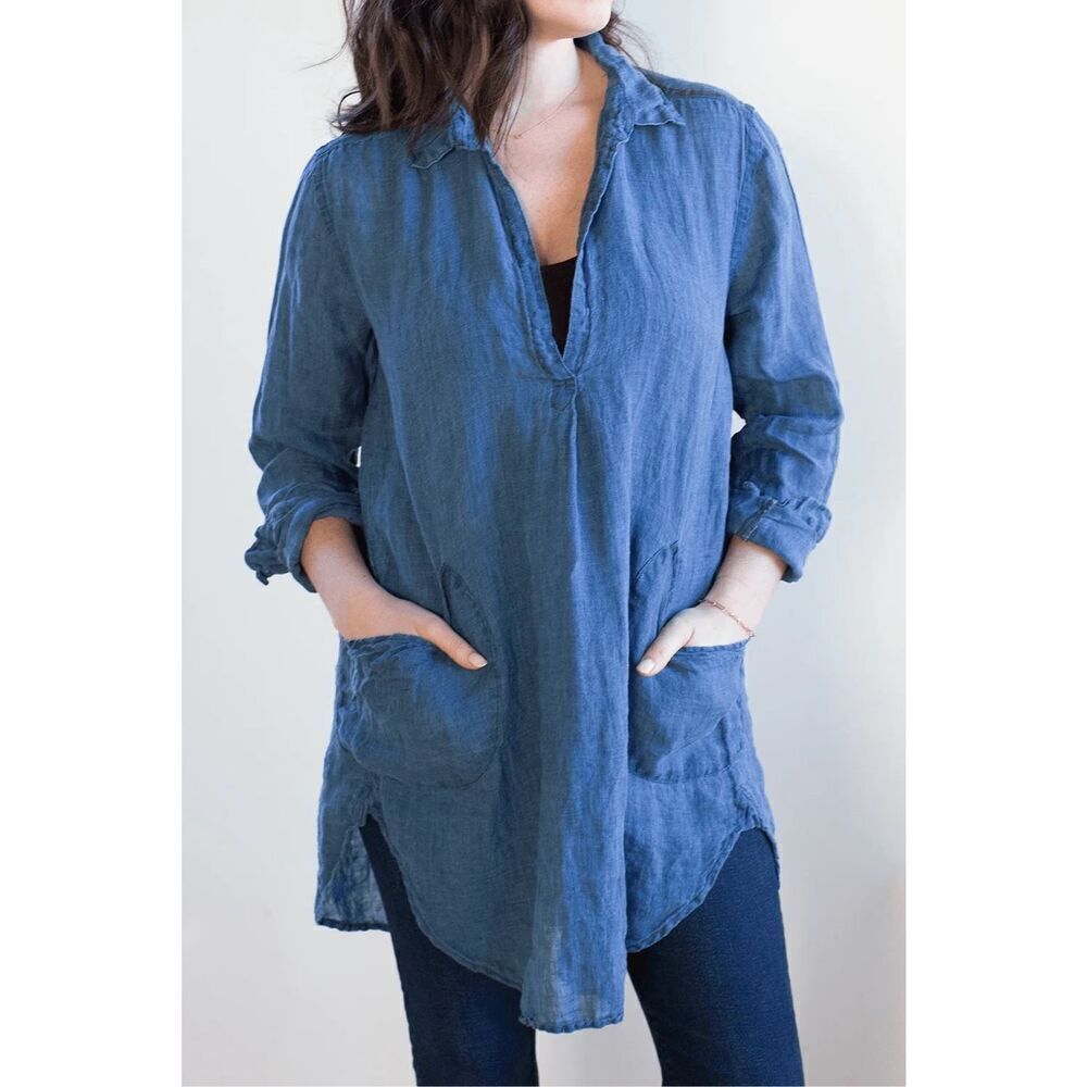 CP SHADES V-Neck Denim Blue Teton Tunic With Pockets Women's XS